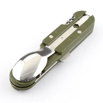 Folding Stainless Steel Camping Cutlery Set with Bottle Opener