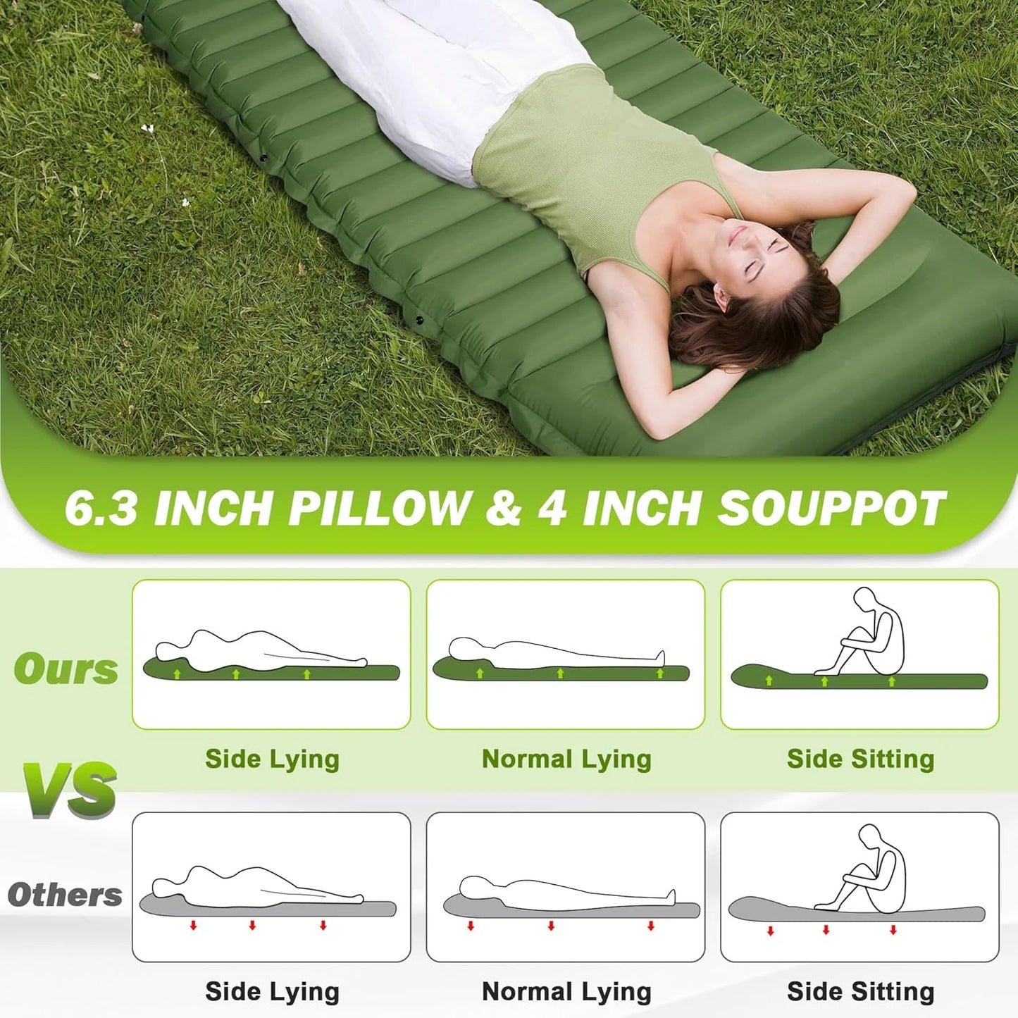 Self-Inflating Camping Sleeping Pad 4” Thick Comfort