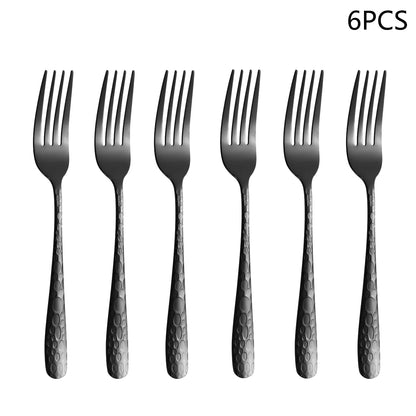 Black Stainless Steel Cutlery Set – Eco-Friendly 4/6/16/24PCS