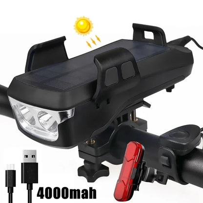 Solar Bike Light with Horn & Phone Holder Safety
