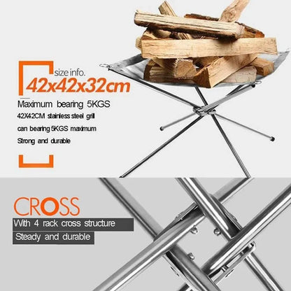 Foldable Stainless Steel Fire Pit Rack for Camping