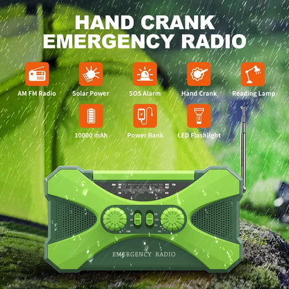 Emergency Radio with Solar & Hand Crank – 10000mAh Power Bank
