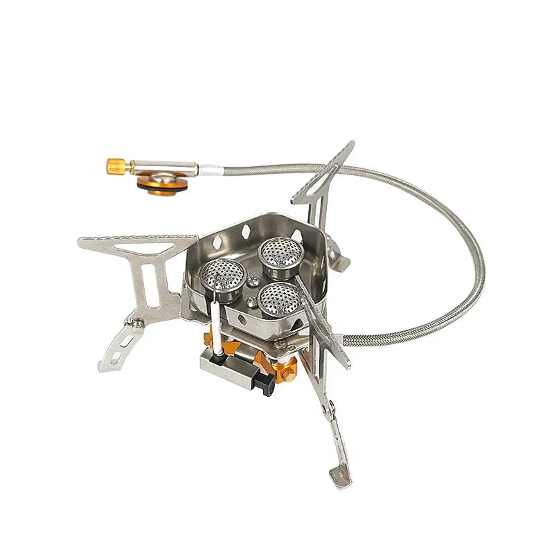 Portable Three-Head Camping Stove – Windproof & Foldable