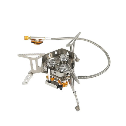 Portable Three-Head Camping Stove – Windproof & Foldable