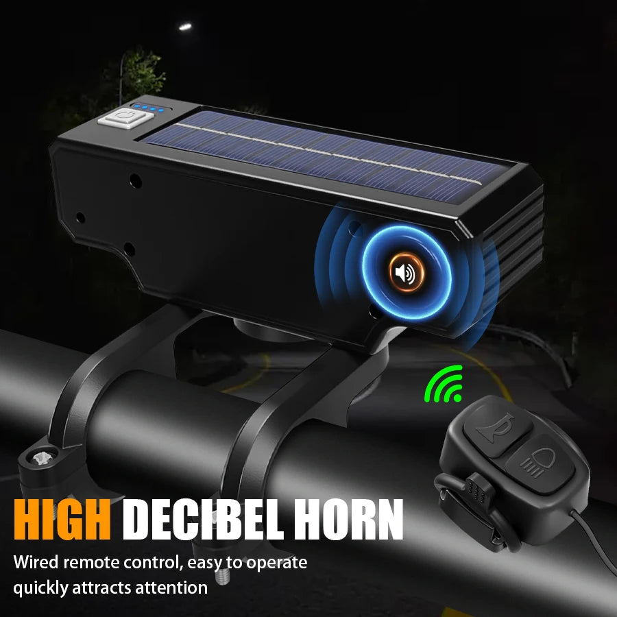 Solar Bike Headlight with Horn Bright & Rechargeable