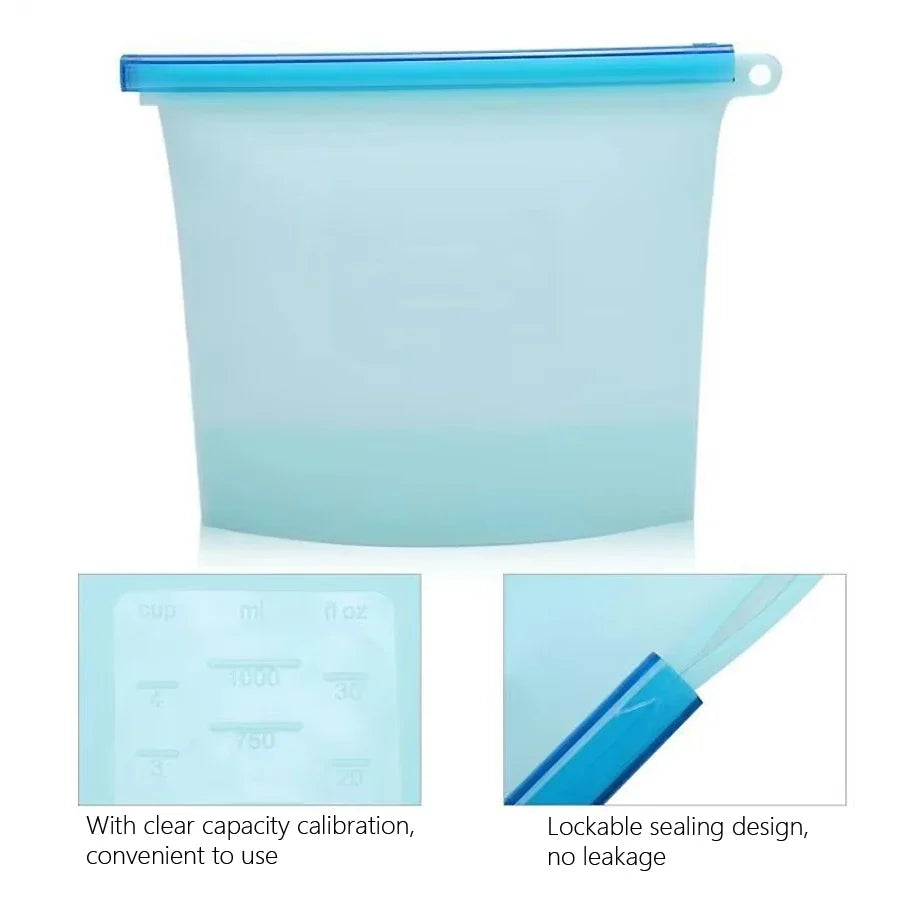 Silicone Food Storage Bag – Reusable Leakproof 1000ml