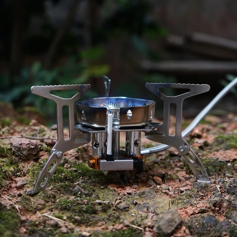 Portable Three-Head Camping Stove – Windproof & Foldable