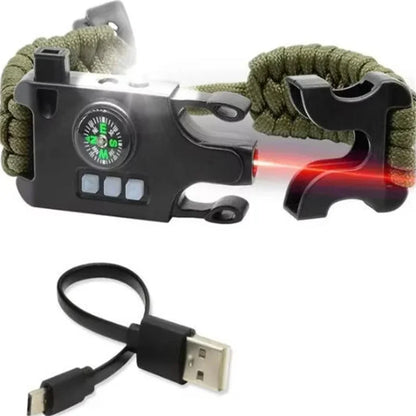Tactical Survival Wristband with LED SOS & Compass