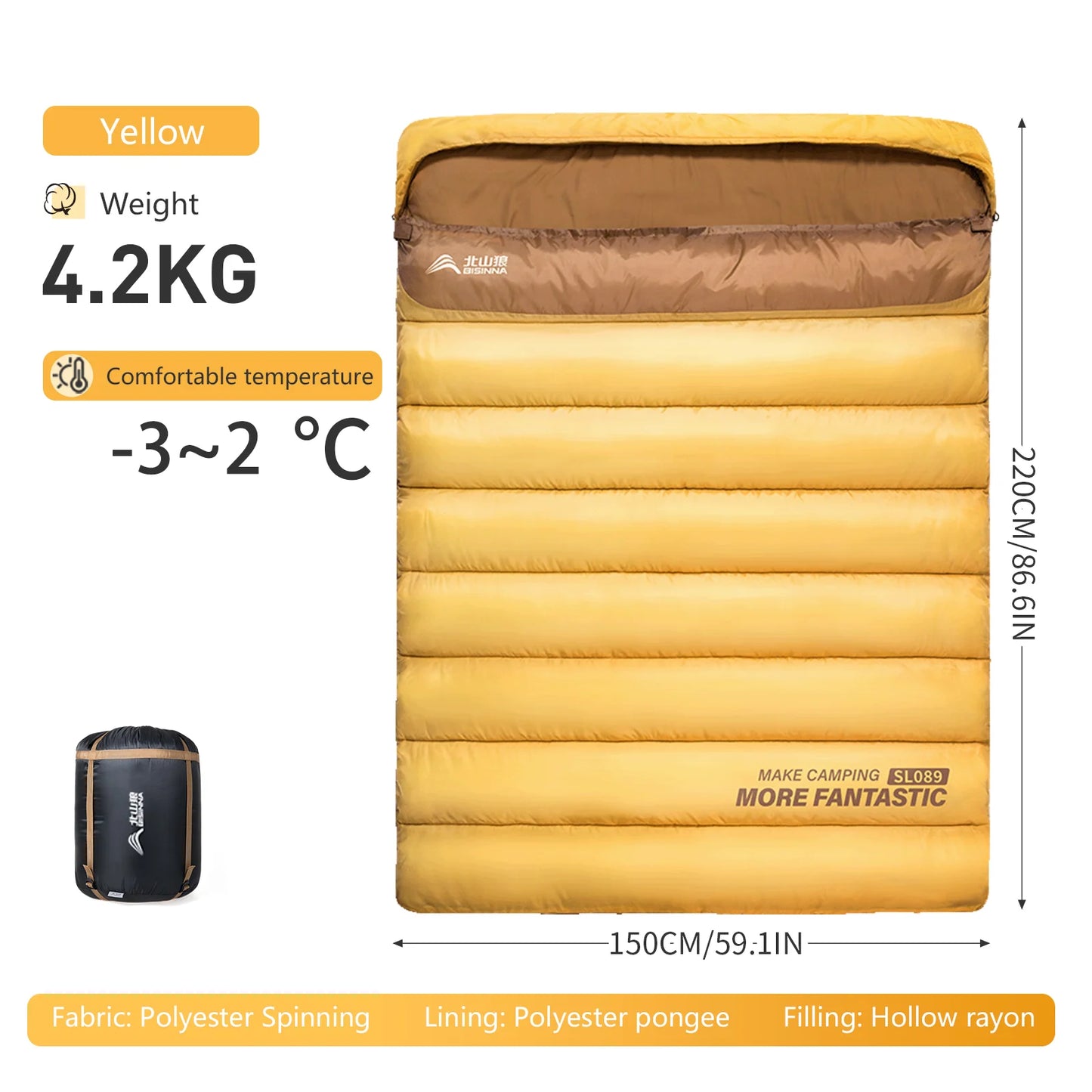 2 Person Camping Sleeping Bag Warm All-Season Comfort