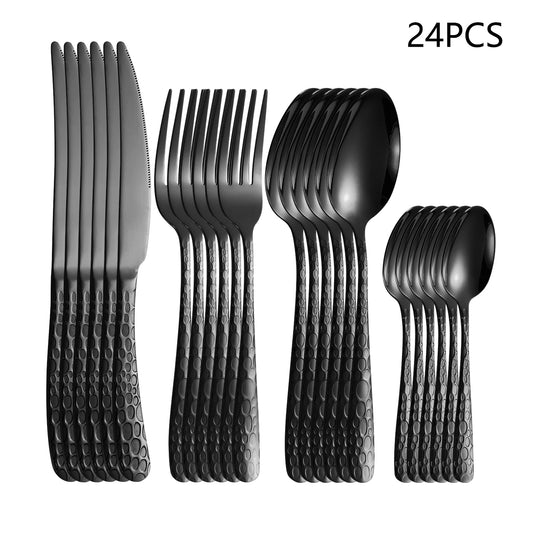 Black Stainless Steel Cutlery Set – Eco-Friendly 4/6/16/24PCS