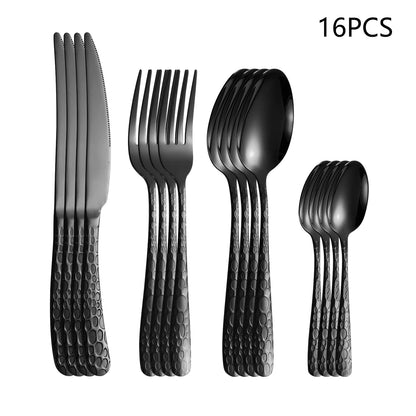 Black Stainless Steel Cutlery Set – Eco-Friendly 4/6/16/24PCS