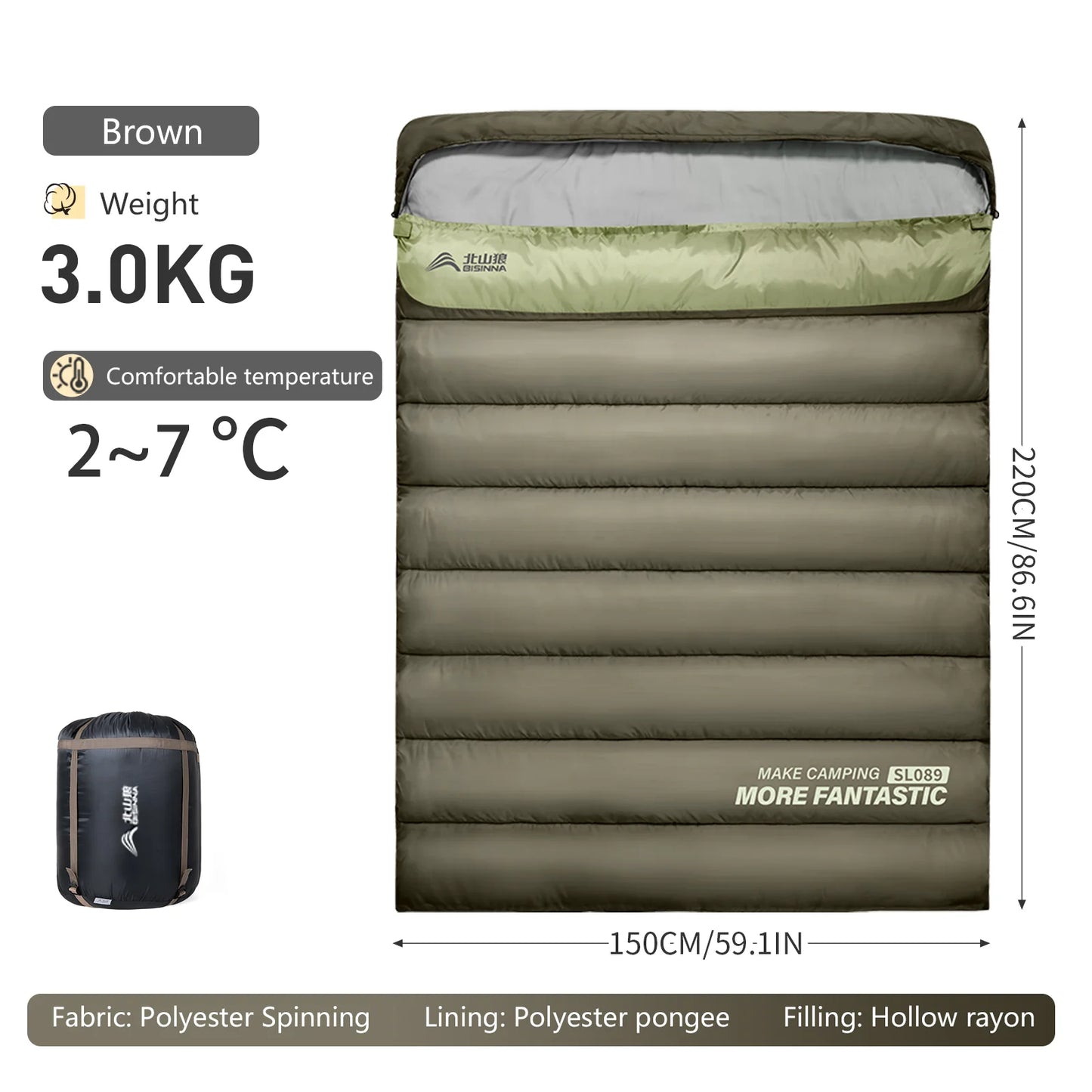 2 Person Camping Sleeping Bag Warm All-Season Comfort