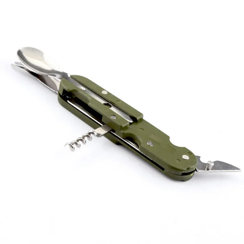 Folding Stainless Steel Camping Cutlery Set with Bottle Opener