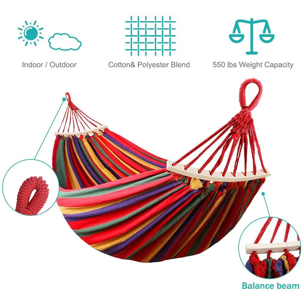 Cotton Rainbow Hammock – Comfortable 2-Person Outdoor Bed