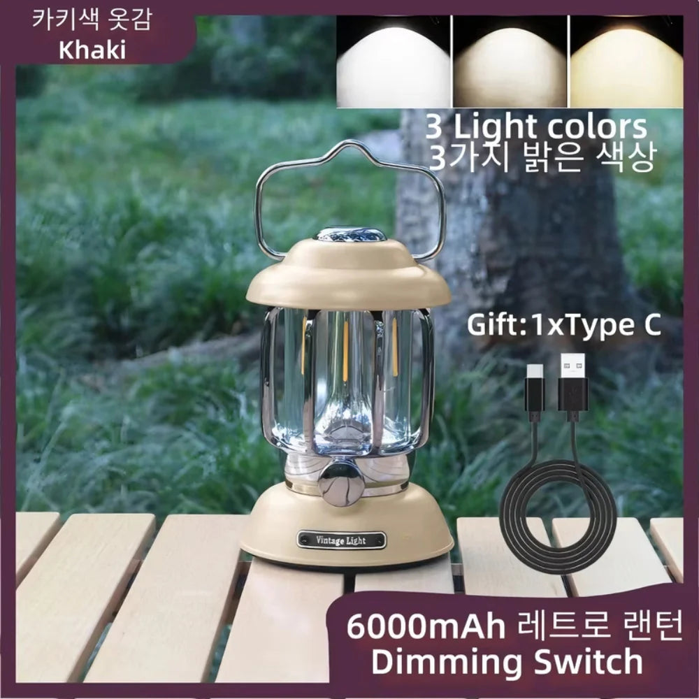 Retro Camping Lantern – Rechargeable Vintage Tent Light