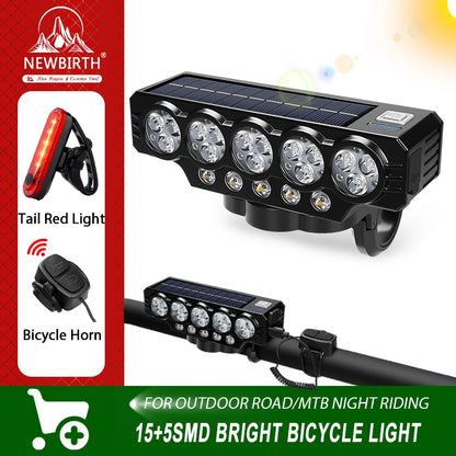Solar Bike Headlight with Horn Bright & Rechargeable