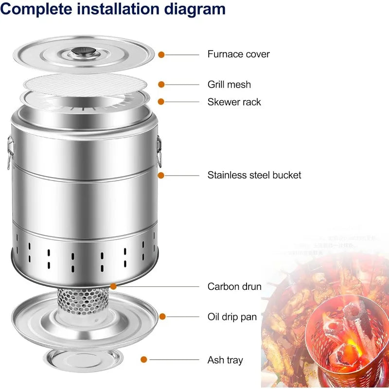 Portable Charcoal Grill Grate – Smokeless Wrap Design
