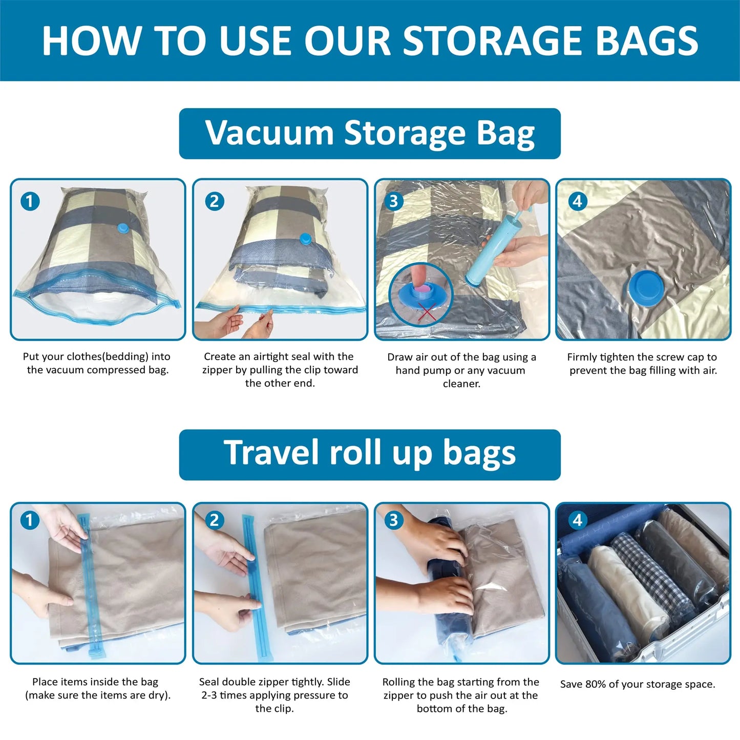 Vacuum Storage Bags Set Save Space Travel Packing