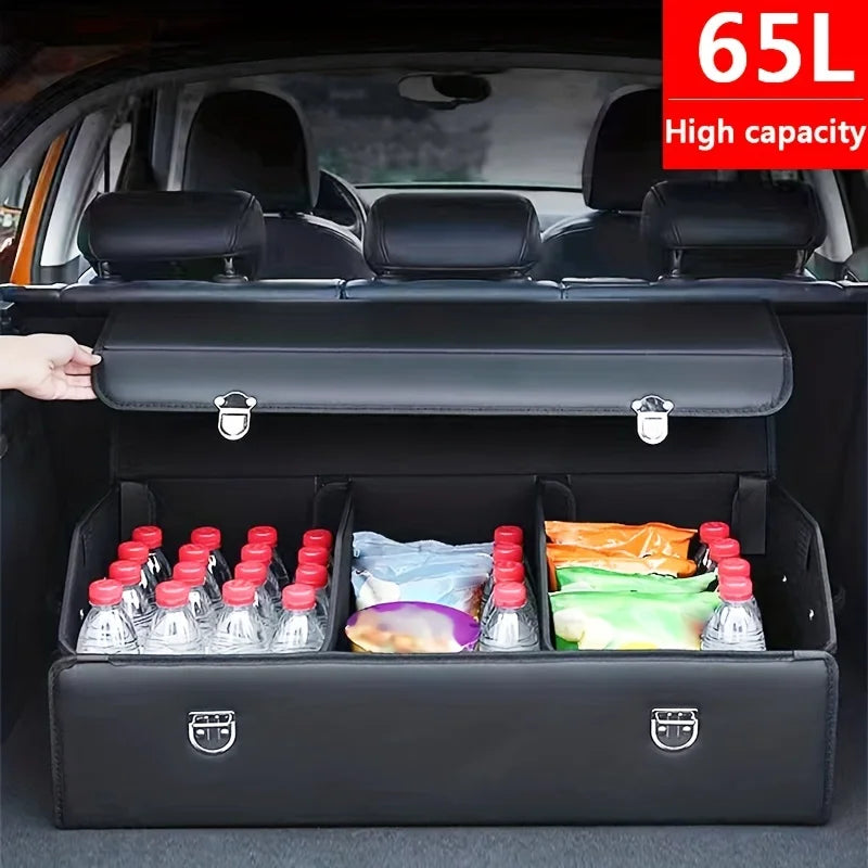 Foldable Car Trunk Organizer Faux Leather Multi Compartment