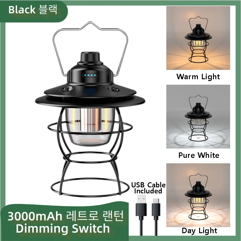 Retro Camping Lantern – Rechargeable Vintage Tent Light
