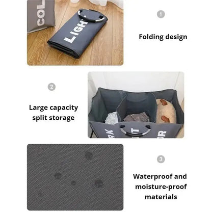 Foldable Laundry Basket 3 Compartments Easy Sorting