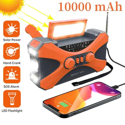 Emergency Radio with Solar & Hand Crank – 10000mAh Power Bank