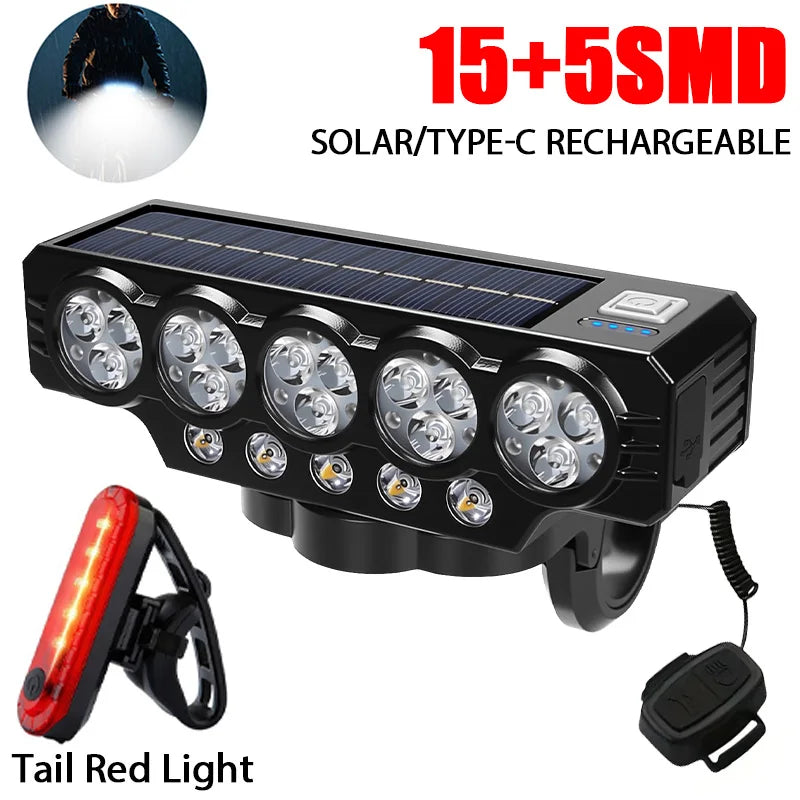 Solar Bike Headlight with Horn Bright & Rechargeable