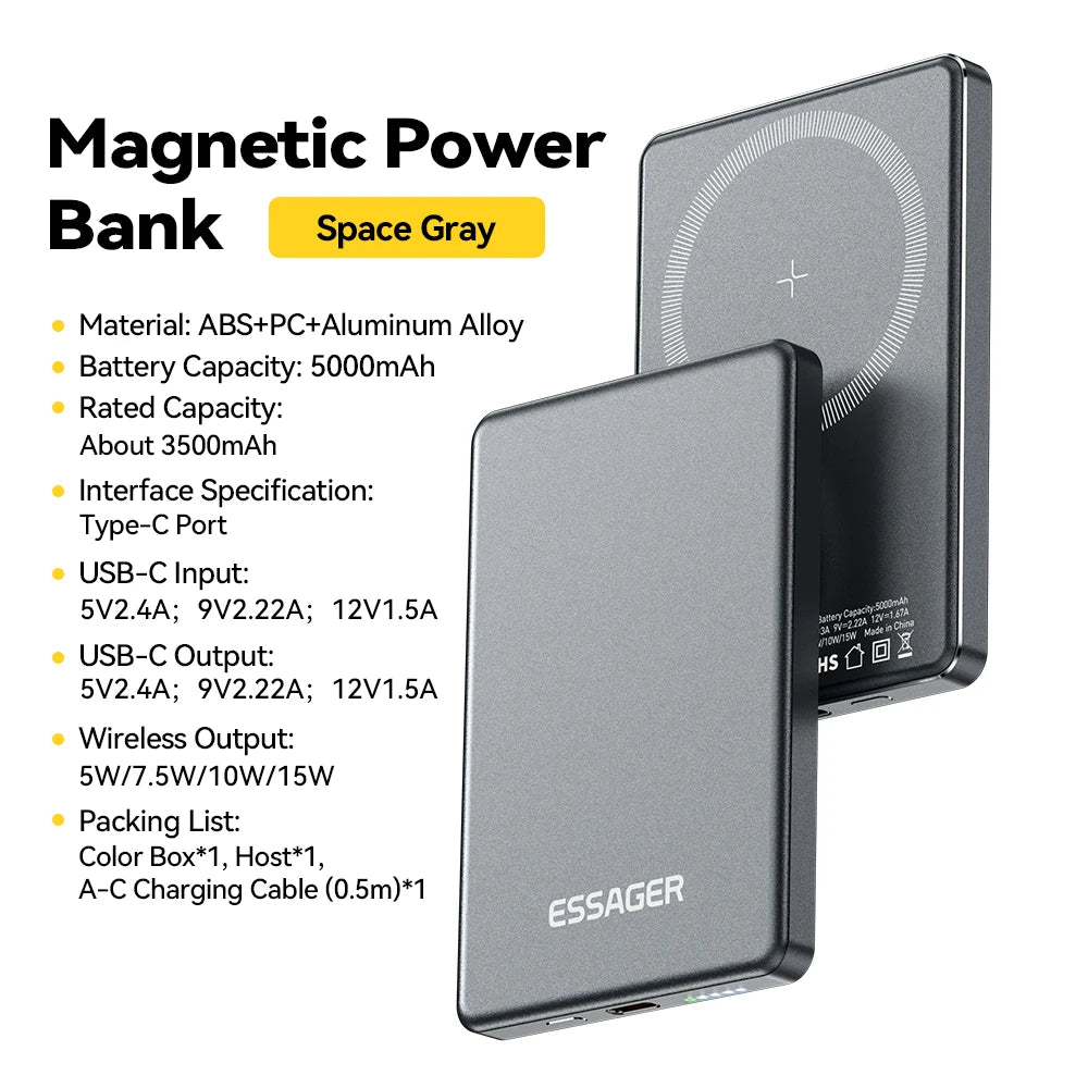 Magnetic Wireless Power Bank 5000mAh Fast Charge