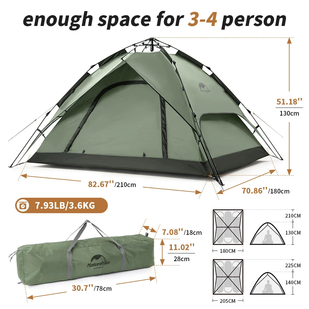 3 Person Automatic Camping Tent Waterproof Easy Setup