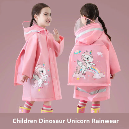 Kids Waterproof Rain Poncho with Backpack Cover