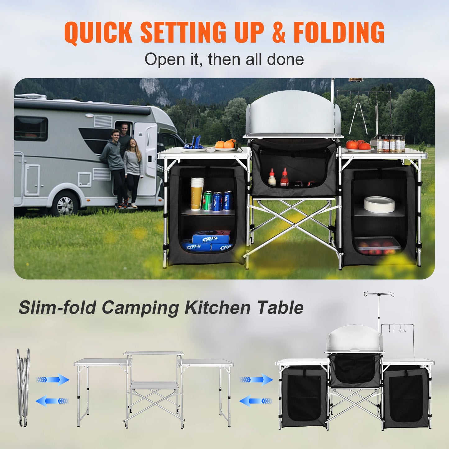 Camping Kitchen Table with Storage for Outdoor Cooking