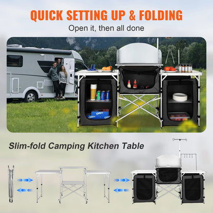 Camping Kitchen Table with Storage for Outdoor Cooking