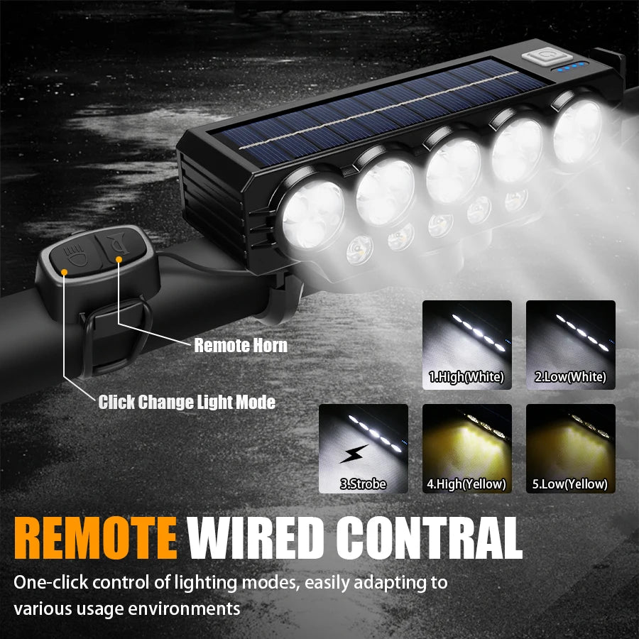 Solar Bike Headlight with Horn Bright & Rechargeable