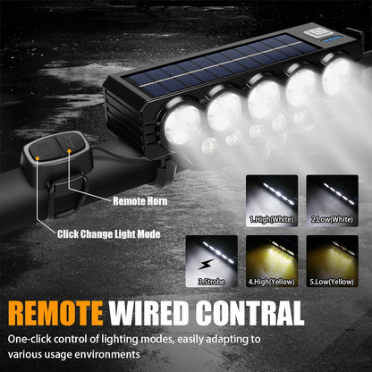 Solar Bike Headlight with Horn Bright & Rechargeable