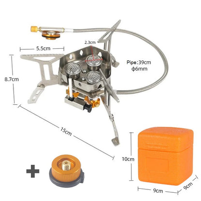 Portable Three-Head Camping Stove – Windproof & Foldable