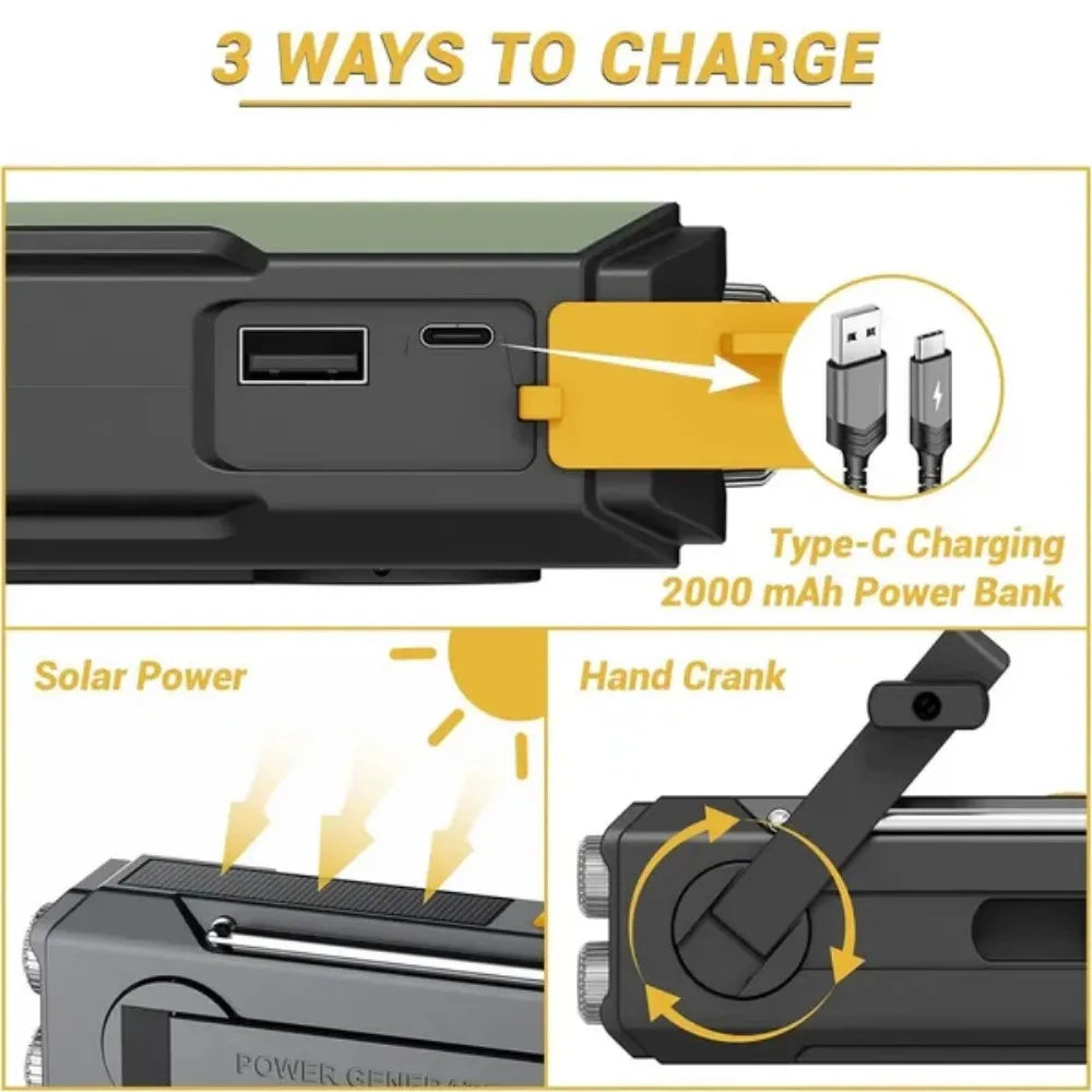 Emergency Weather Radio with Power Bank & Flashlight