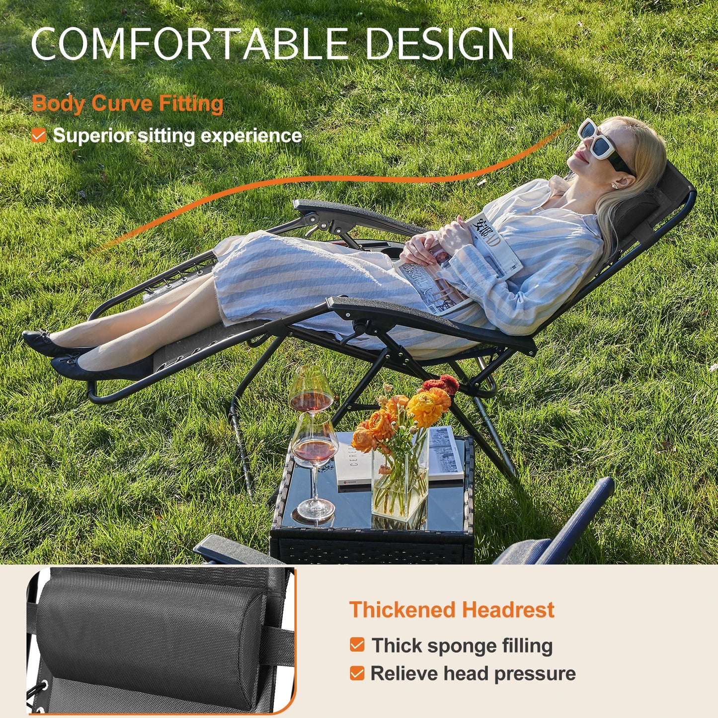 Zero Gravity Reclining Camping Chair Set with Cup Holders
