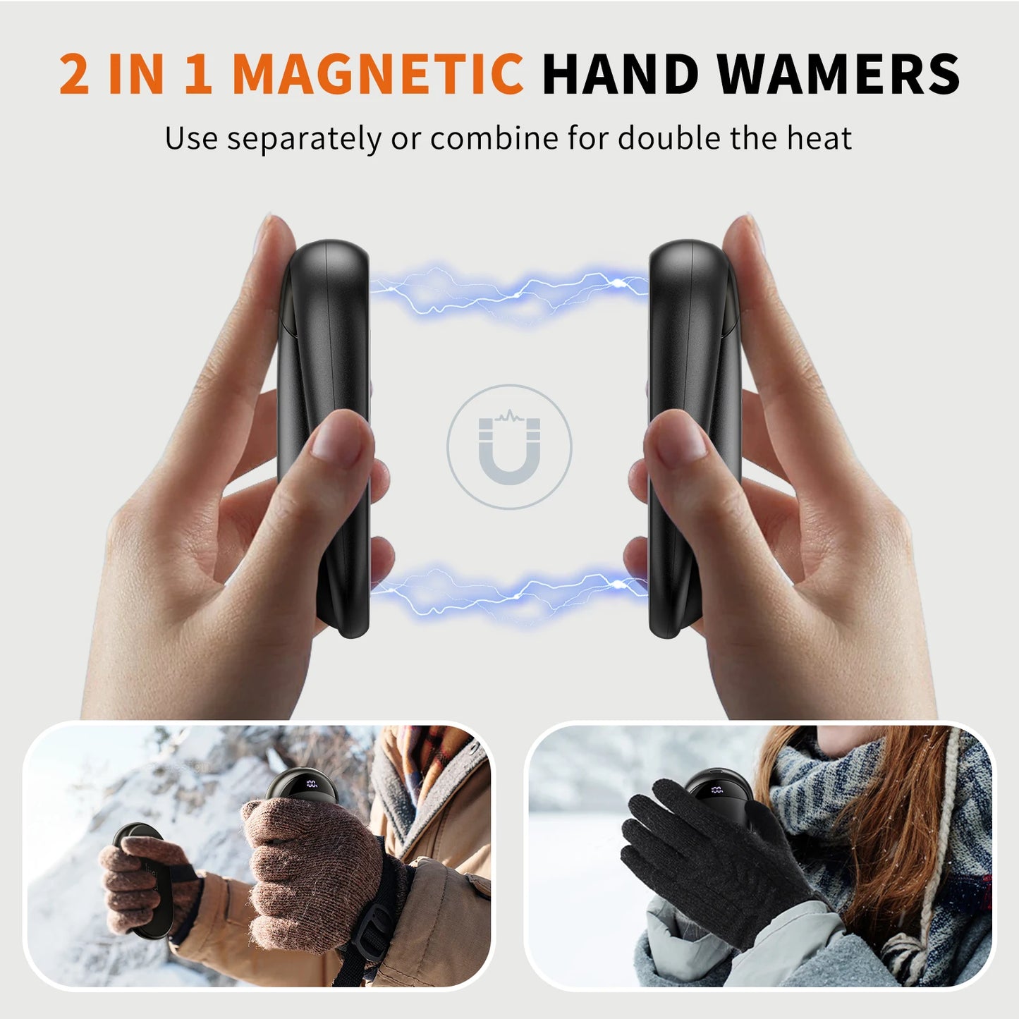 Rechargeable Magnetic Hand Warmers 2-Pack, 16H Heat
