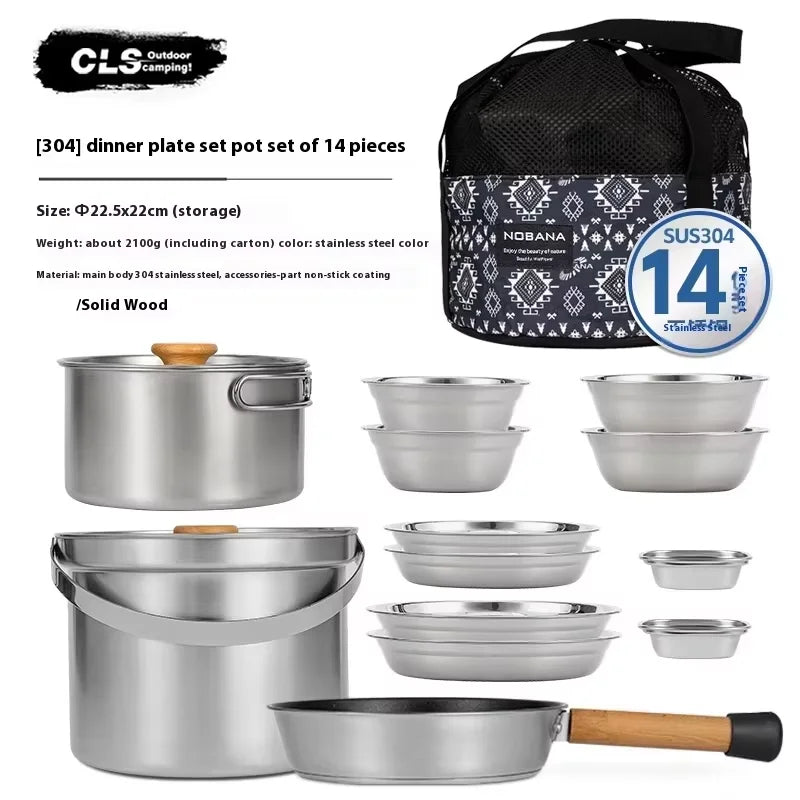 Outdoor Stainless Steel Camping Pot Set – 5L Family Cookware