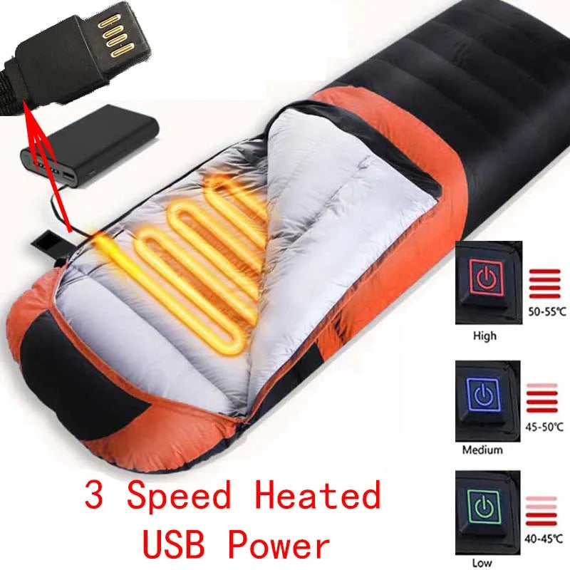 Heated Sleeping Bag USB Warm Winter Camping Comfort