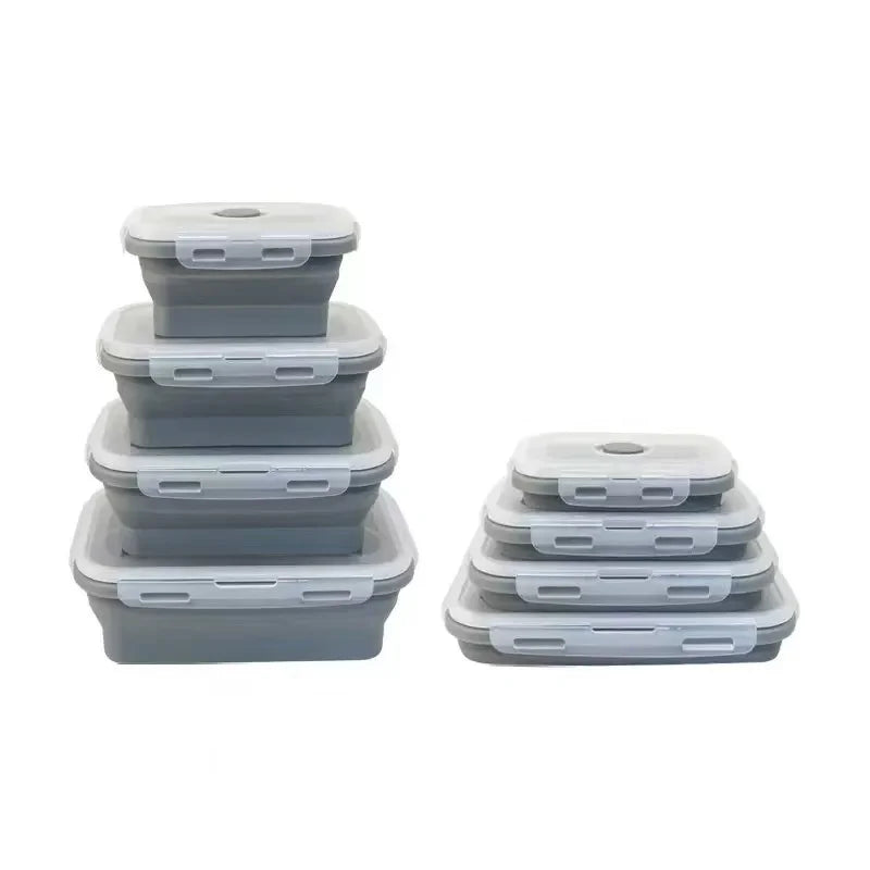 4-Pack Collapsible Silicone Lunch Boxes – Space-Saving Food Storage
