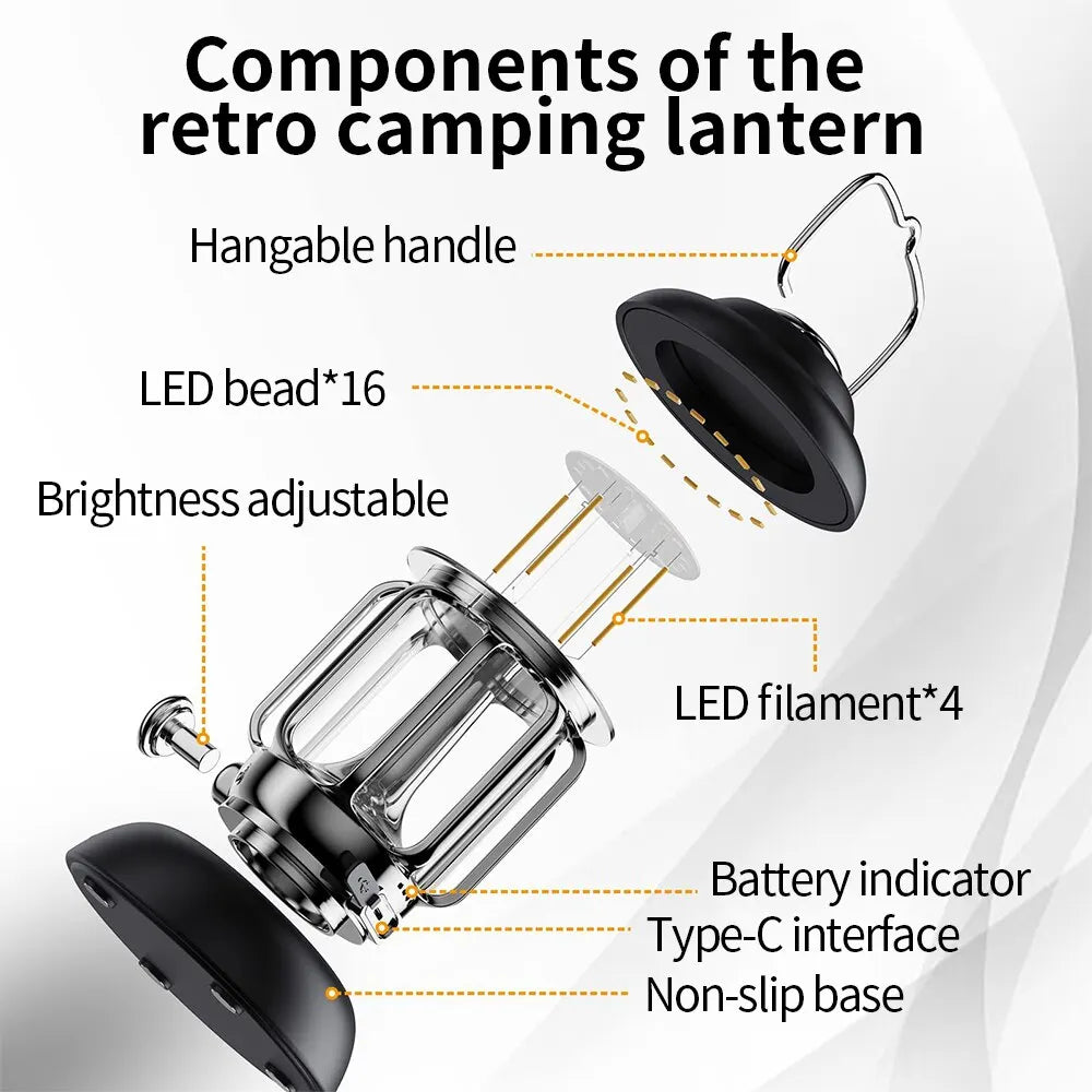 Portable Outdoor Camping Lantern USB Rechargeable Waterproof Light