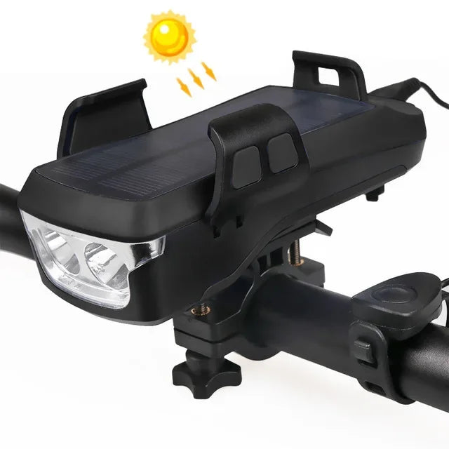 Solar Bike Light with Horn & Phone Holder Safety