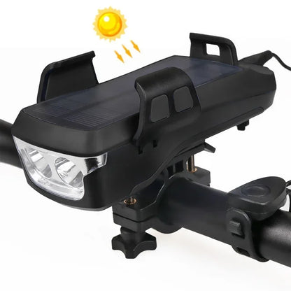 Solar Bike Light with Horn & Phone Holder Safety