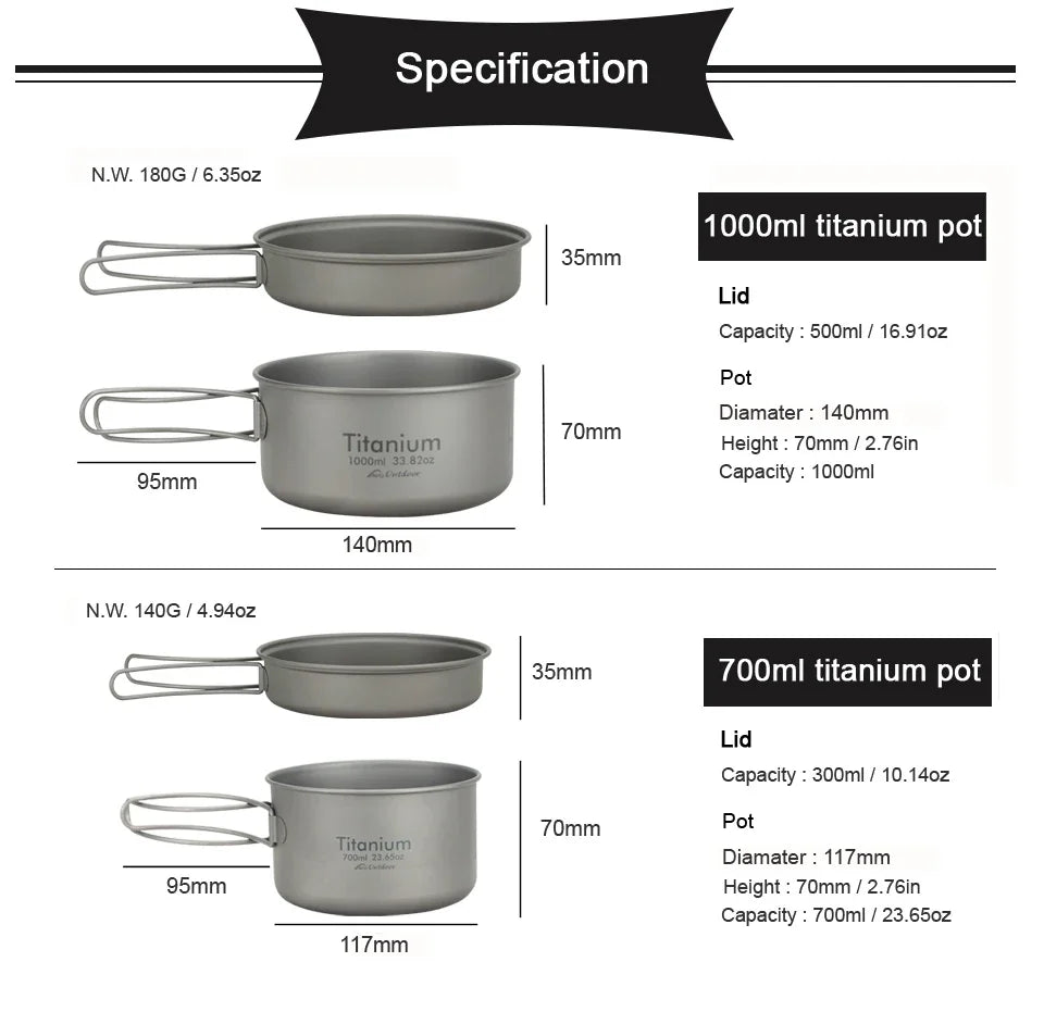 Ultralight Titanium Pan Set for Outdoor Camping
