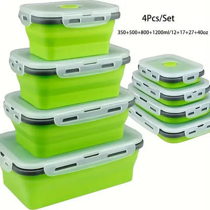 4-Pack Collapsible Silicone Lunch Boxes – Space-Saving Food Storage