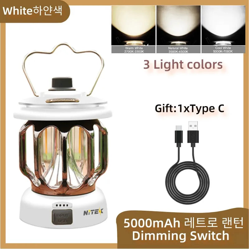 Retro Camping Lantern – Rechargeable Vintage Tent Light