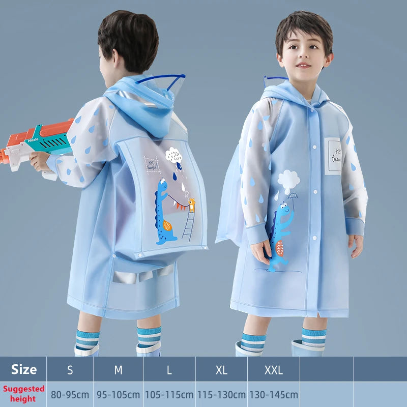 Kids Rain Poncho with Backpack Cover Waterproof Protection