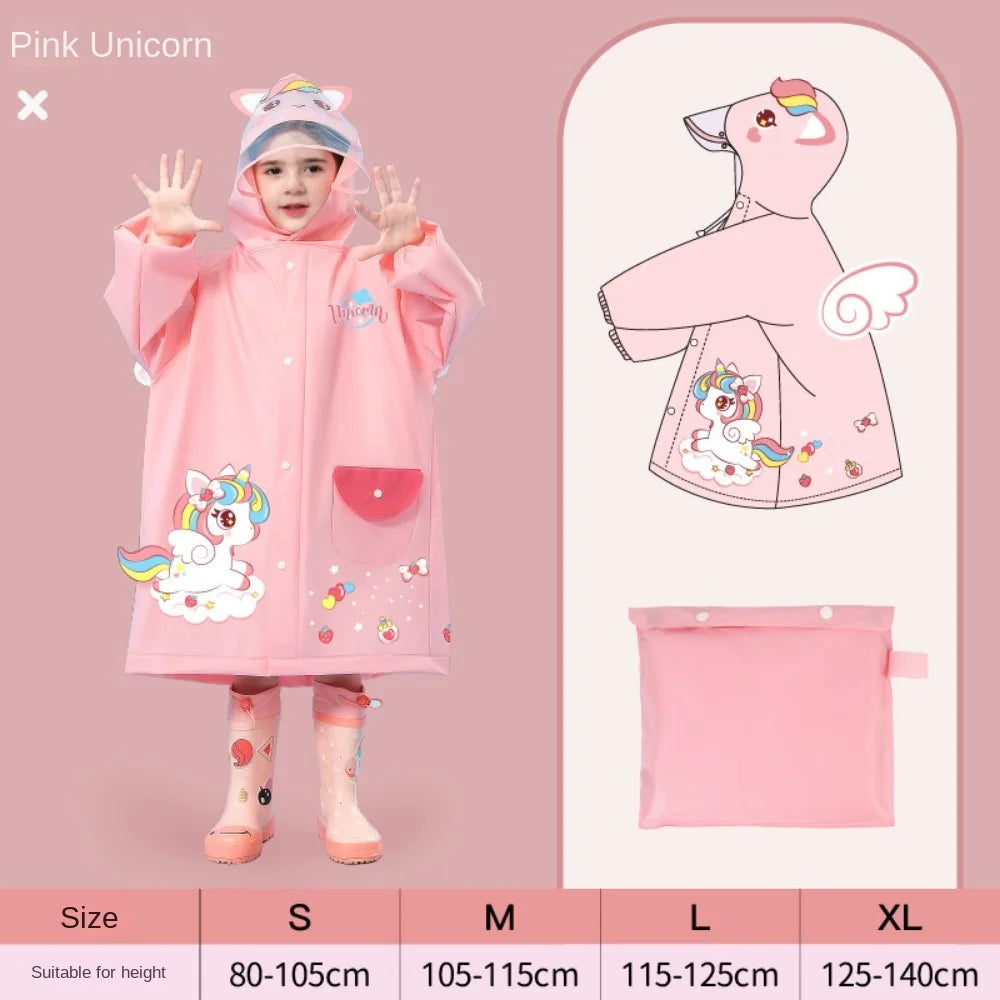Kids Waterproof Raincoat with Backpack Cover
