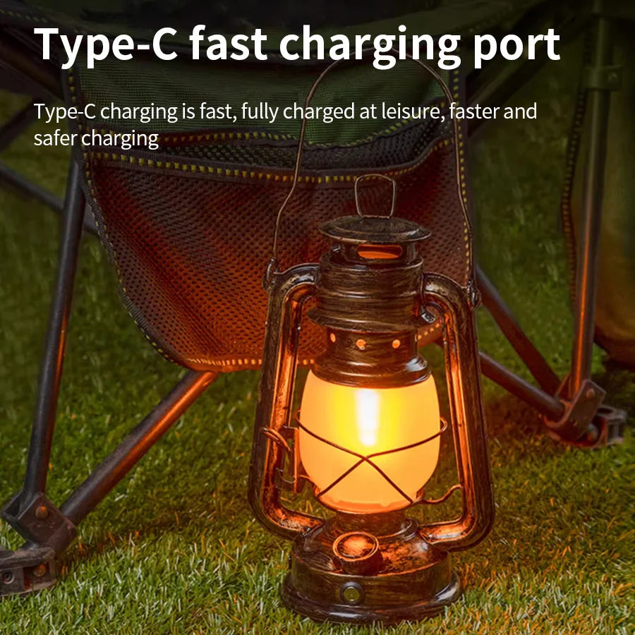 Retro Camping Lantern with Flame Mode & USB Recharge
